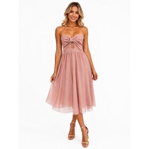 ASOS Strapless Tulle Midi Dress 8 Blush Pink Knot Cutout Prom Bridesmaid Fairy